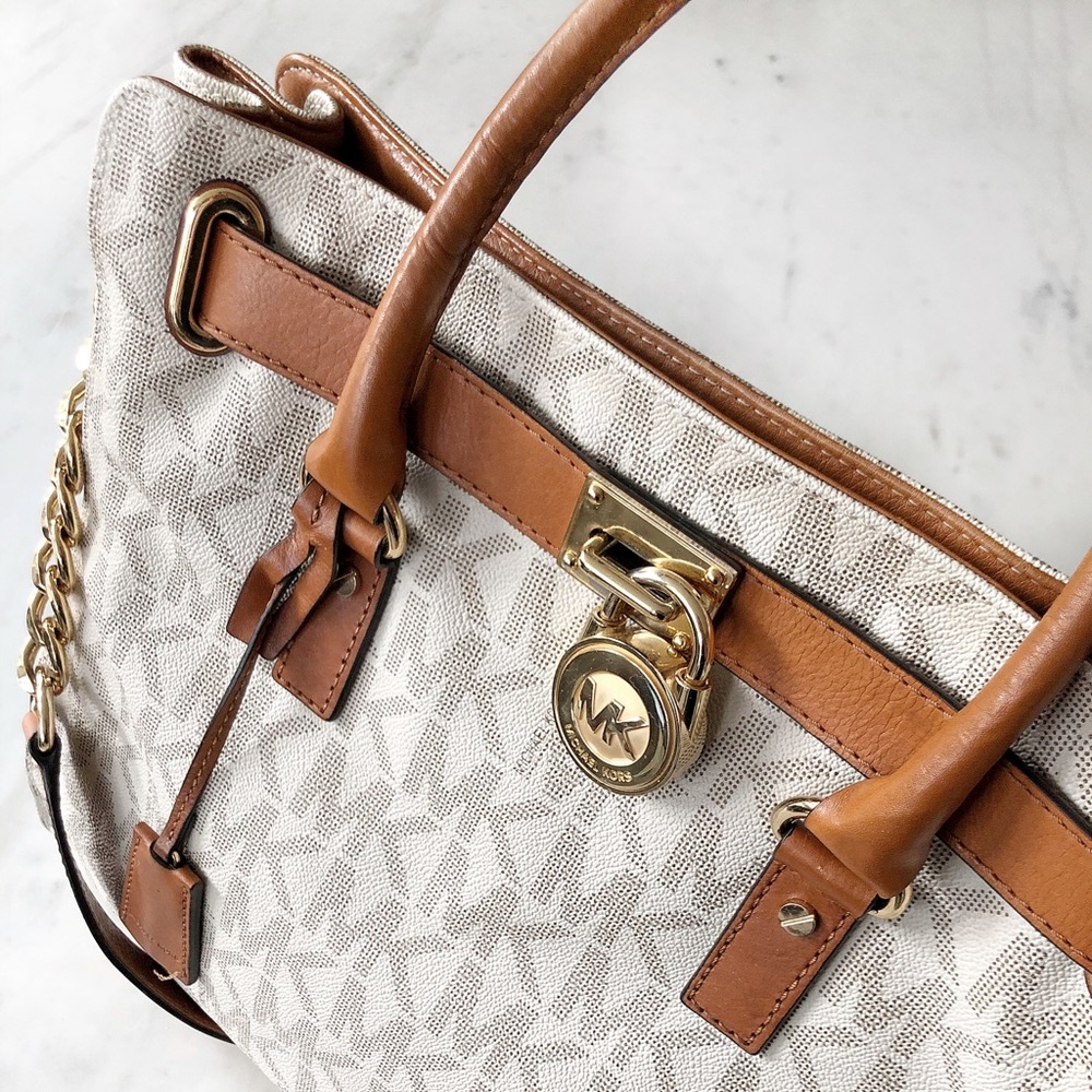 Michael Kors Large Hamilton Vanilla Satchel Bag